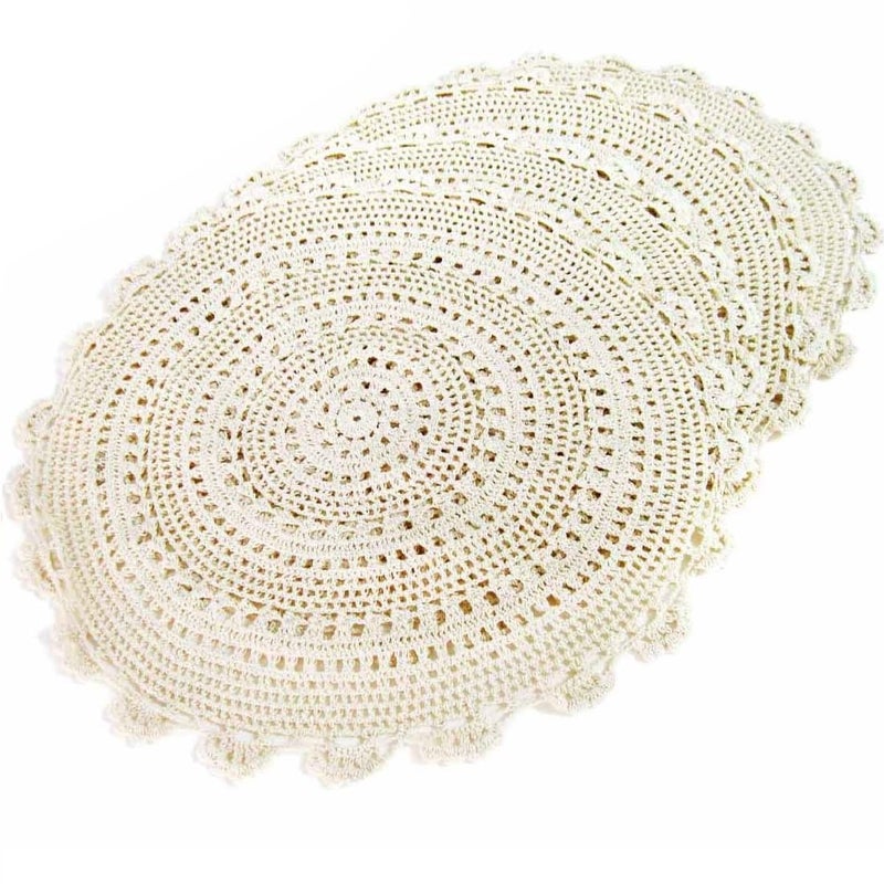 kilofly Handmade Crochet Round Cotton Lace Table Placemats Doilies Value Pack [Set of 4], Medallion,17 inch, Beige - Image 1